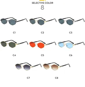 Polygonal metal sunglasses available in eight vibrant colors for trendy street style