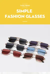 Detailed view of square metal sunglasses in six gradient colors with textured frames