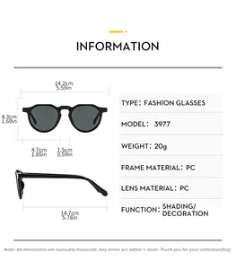 Size chart showing exact dimensions of the oval frame sunglasses for outdoor use