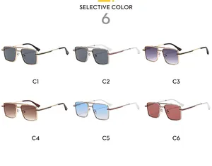 Selection of six retro square metal sunglasses with double bridge in various gradient lenses