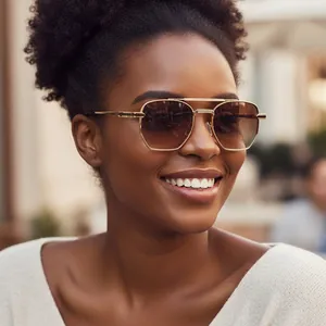 Lunettes de soleil aviateur rétro à double pont avec verres dégradés marron sur modèle