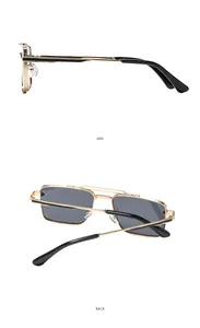 Detail view of double bridge metal sunglasses showing the side and back frames