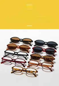 Collection of retro oval sunglasses and clear lenses in various colors and patterns
