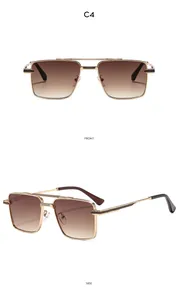 Front and side view of classic double-bridge square metal sunglasses with gradient lenses