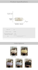 Size chart and details of the PU leather crossbody bag with woven strap design