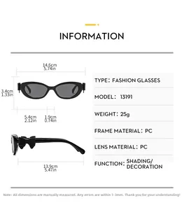 Dimensions détaillées des lunettes de soleil œil de chat avec largeur de monture et verres