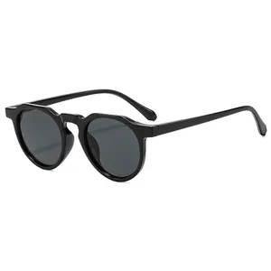Classic oval black frame sunglasses with dark grey lenses for stylish outdoor sun protection