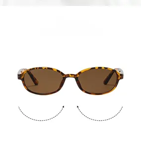 Detail view of retro oval tortoise shell sunglasses with premium brown tinted lenses