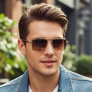 Square Sunglasses Men Retro Metal Frame Double Bridge UV400 Protection Vintage Classic Fashion Eyewear For Outdoor