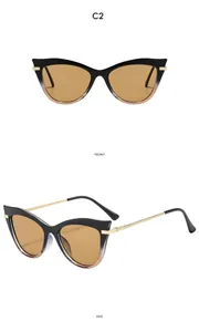 Front- und Seitenansicht der Cat-Eye-Sonnenbrille mit Farbverlauf und Goldmetallbügeln