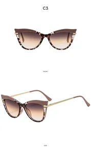 Front- und Seitenansicht der Cateye-Sonnenbrille in Schildpattoptik mit Goldbügeln