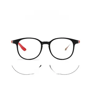 Detail view of flexible black frame glasses showing high elastic TR90 temple durability