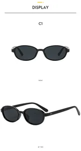 Detail view of oval retro sunglasses showing front and 45-degree side angles with metal dots