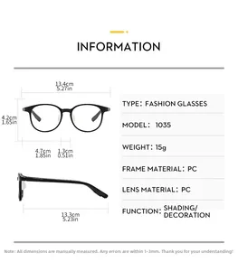 Detailed size chart for kids square frame blue light blocking glasses with measurements