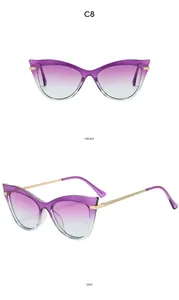 Detailansicht der Cateye-Sonnenbrille mit lila Verlaufsgläsern und goldenen Bügeln