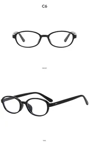 Front and side views of small oval black sunglasses with metallic temple accents