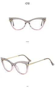 Detail der Cat-Eye-Fassung mit grau-rosa Verlauf und strukturierten Goldbügeln