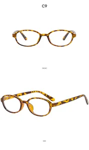 Front and side views of leopard print oval sun glasses in retro tortoiseshell finish