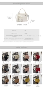 Détail du sac seau pour femme motif litchi avec dimensions et options de couleurs variées