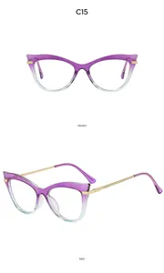 Vorder- und Seitenansicht der stilvollen Cat-Eye-Brille mit lila-türkisem Farbverlauf