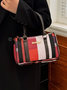 Sac à main Boston classique à motif écossais avec anses en cuir et détails dorés