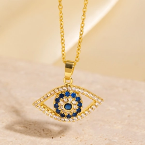 Collier en acier inoxydable doré avec pendentif mauvais œil et oxydes de zirconium