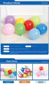 Close-up of thick latex balloons in metallic, macaron, and pearl finishes for party decor