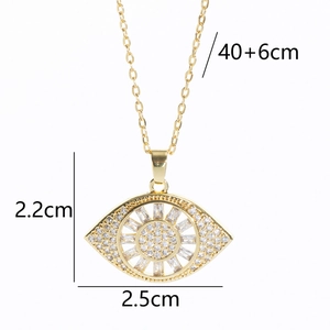 Collier œil protecteur doré avec zircons colorés, chaîne 40+6cm et pendentif de 2,5cm
