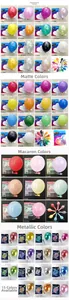 Detailed grid of 10 and 12-inch latex balloons in matte, metallic, and pearl finishes