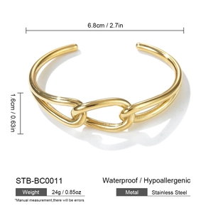 Detailed dimensions of hollow gold stainless steel cuff bracelet with knot design