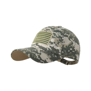 Digital camo baseball cap with US flag patch, tactical distressed vintage sun hat for outdoors