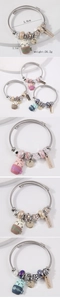 Detail of twisted rope bangle with cat fishbone charms and colorful enamel beads