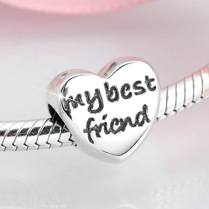 Bracelet maille serpent en argent S925 avec breloque cœur gravée My Best Friend
