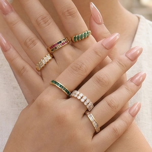 Adjustable 18K gold plated rings with colorful zircon inlays for a luxurious layered look