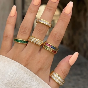 Adjustable Open Ring 18K Gold Plated Copper Inlaid Zircon Geometric Elegant Fashion Jewelry For Women