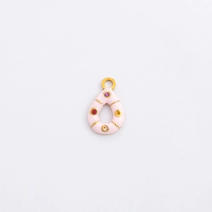 Pink teardrop charm with colorful rhinestones and gold ring for DIY jewelry making
