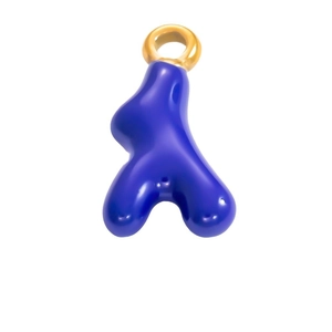 Abstract blue enamel heart pendant with gold bail and polished mirror finish