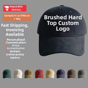 Detail view of structured brushed baseball cap with multiple color swatches in plain grey