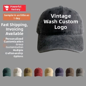 Detail of vintage washed cotton baseball cap showing distressed texture and 8 color options