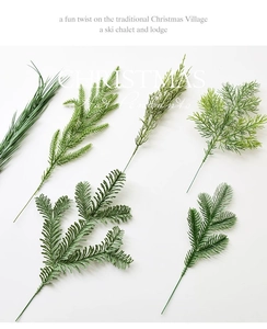 Detailed set of six artificial Christmas pine branches and evergreen foliage for DIY decor