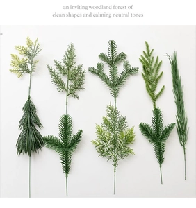 Set of 9 realistic artificial evergreen pine branches for DIY Christmas tree wreath decor