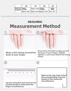 Size guide for gold rose ring with measuring instructions for 52mm to 60mm circumference