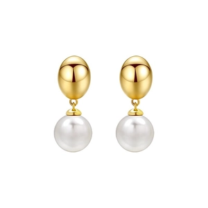 French vintage elegant pearl drop earrings with round white pearls and gold stud