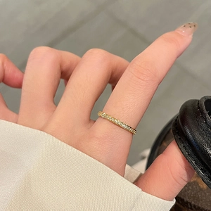 Minimalist 18k gold plated titanium steel ring with micro-pave cubic zirconia crystals