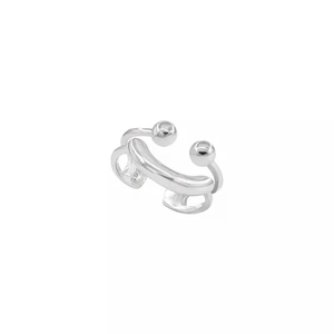 Modern s925 sterling silver double-layer open ring featuring a minimalist smiley face design