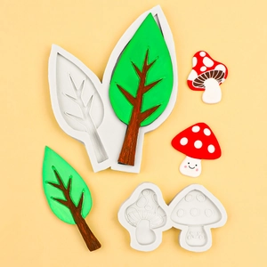 Silicone mold set for Christmas tree and mushroom cake toppers and DIY fondant baking tools