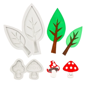 Silicone fondant mold set for Christmas tree leaf and mushroom cake decorations