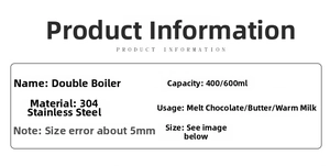 Detailed specifications of the 304 stainless steel melting pot for chocolate and butter