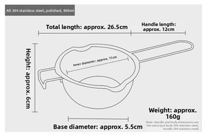 304 stainless steel 400ml melting pot dimensions diagram showing detailed size and measurements