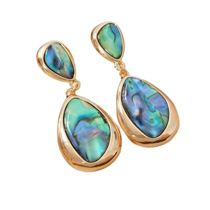 Boucles d'oreilles vintage en métal doré avec nacre irisée en forme de double goutte